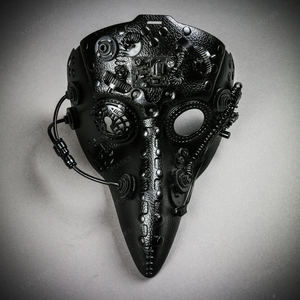 Long Nose Plague Doctor Steampunk Masquerade Mask - Black